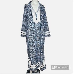 Sail To Sable Tunic Midi Dress In Blue Flower Vine Print Sz L NWT